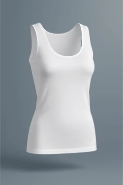 Camiseta de tirantes de algodón para mujer con hombros anchos y bordes de satén.