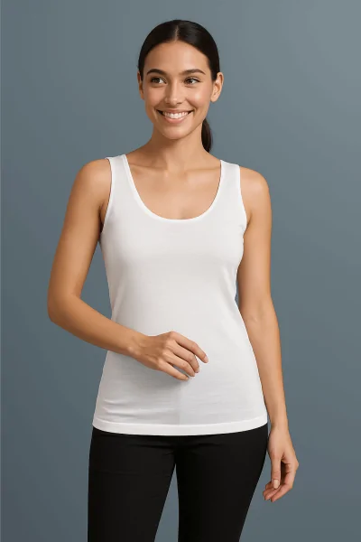 Débardeur femme en coton à encolure ronde et satin de fil écossais