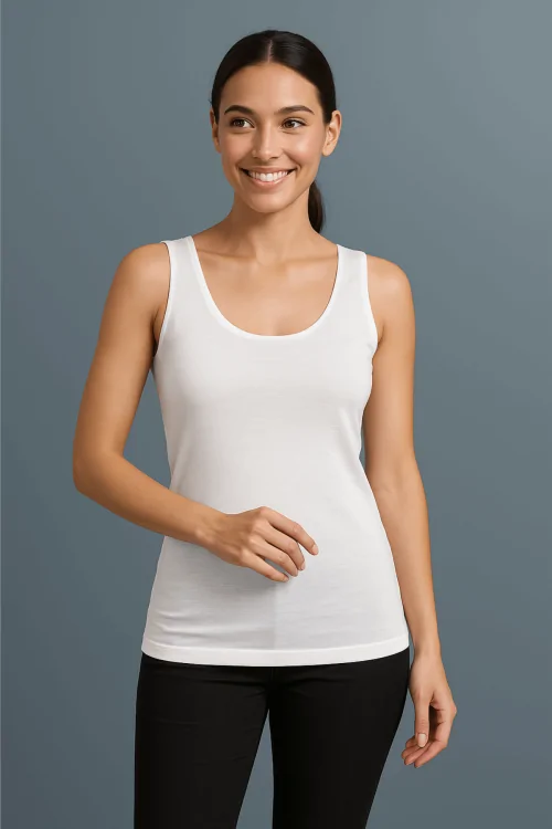 Débardeur femme en coton à encolure ronde et satin de fil écossais