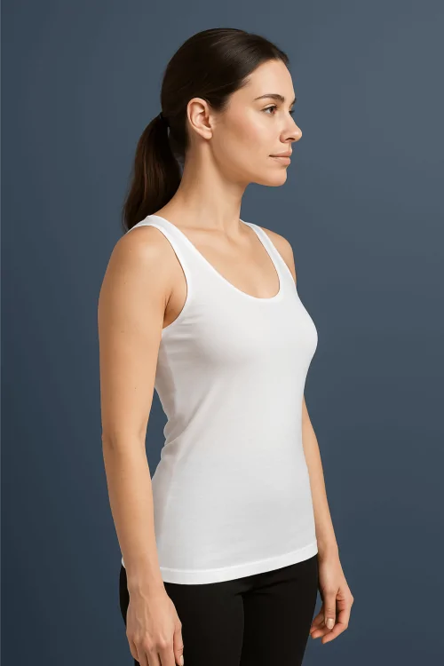 Débardeur femme en coton à épaules larges et bords en satin