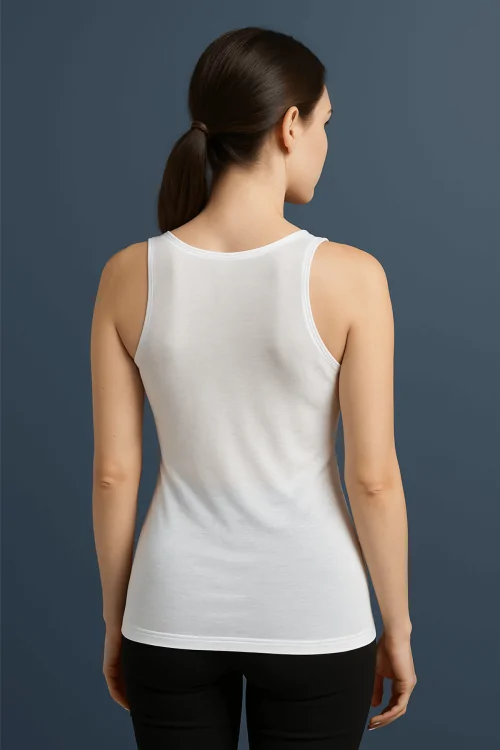 Women's cotton tank top with wide shoulder and satin edges