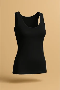 Camiseta de tirantes de algodón para mujer con hombros anchos y bordes de satén.