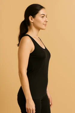 Damen-Tanktop aus Baumwolle mit breiter Schulter und Satinkanten