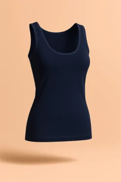 Camiseta de tirantes de algodón para mujer con hombros anchos y bordes de satén.