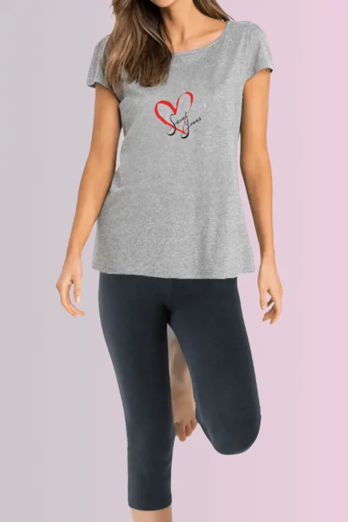 Pigiama bimba cotone cuore e strass primaverile