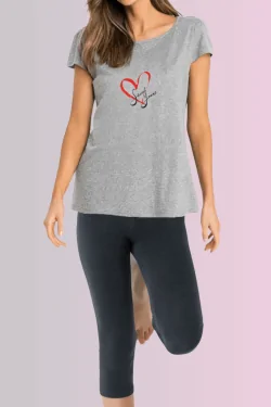 Pigiama bimba cotone cuore e strass primaverile