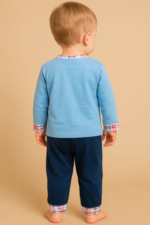 Pijama para bebé niño de 2 años en algodón azul – mangas con puños