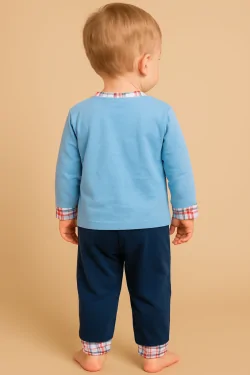 Pyjama bébé garçon 2 ans en coton bleu – manches à revers