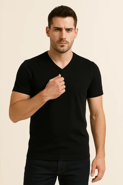 Herren bi-elastisches Baumwollshirt "V" - 3er Pack