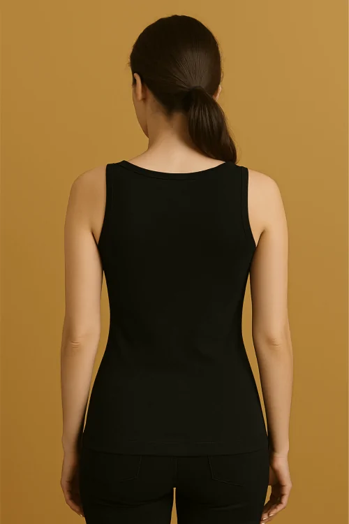 Camiseta sin mangas de mezcla de lana para mujer con hombros anchos: comodidad y calidez