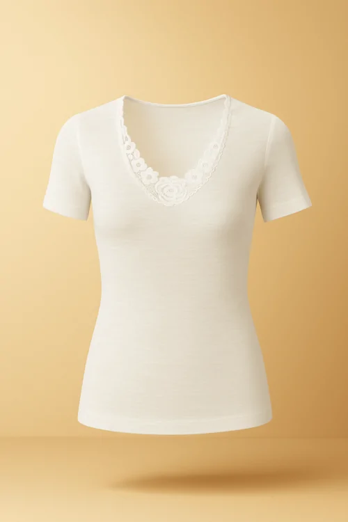 Kurzarmpullover aus Wollmischung mit Spitze – Stil und Wärme