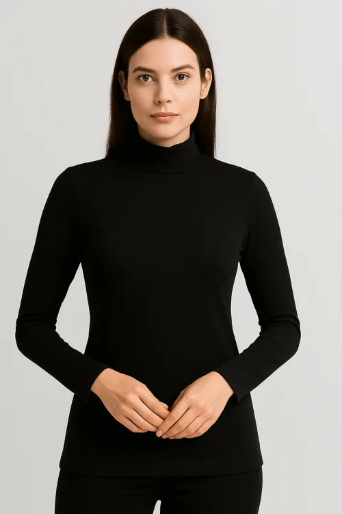 Pull col roulé en coton extensible pour femme - Confort et style