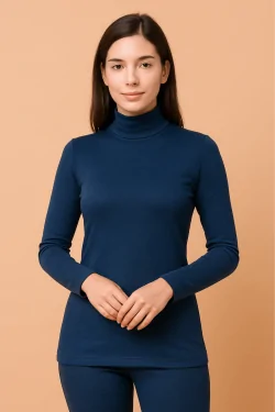 Pull col roulé en coton extensible pour femme