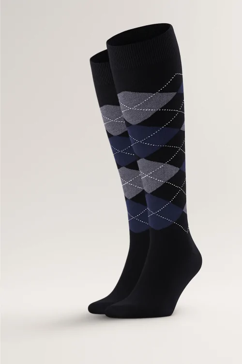 Long socks for men warm cotton – diamond pattern 3 pairs