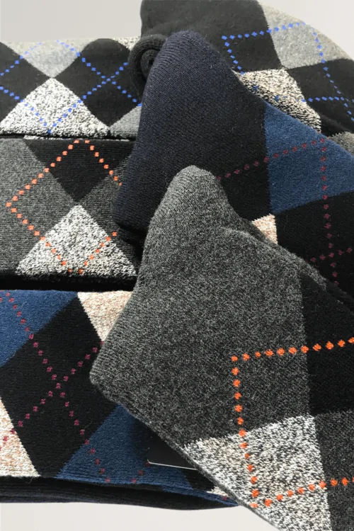 Long socks for men warm cotton – diamond pattern 3 pairs