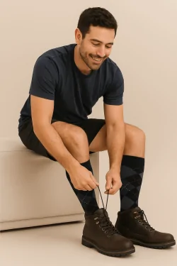 Calcetines largos para hombre de algodón cálido con estampado de rombos (3 pares)