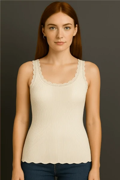 WOLLE UND SEIDE – Damen-Camisole mit schmalen Schultern und Spitze – Nahtlose Passform – Made in Italy