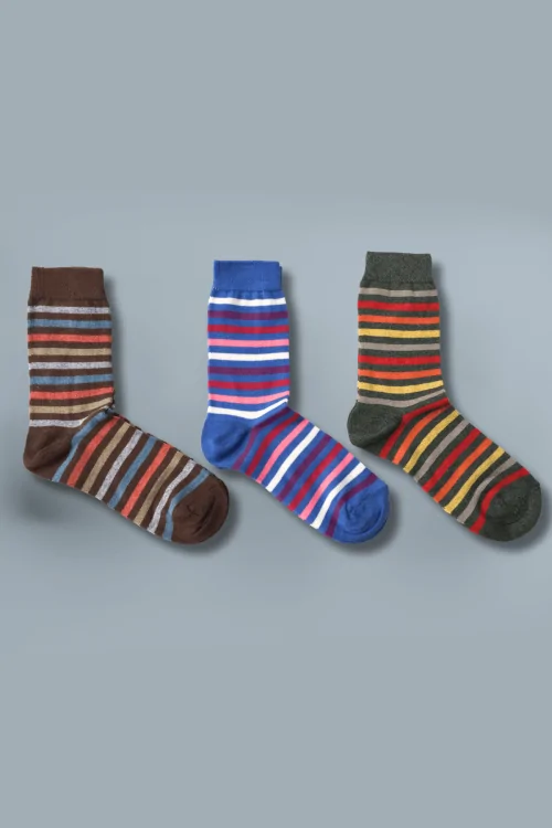 (3 paires) Chaussettes chaudes en coton pour femme - Rayures et confort hivernal