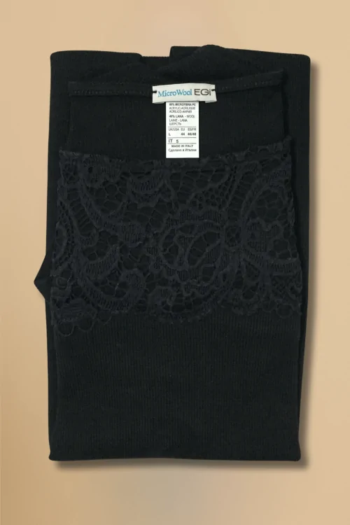 WOOL and MICROFIBER - Women's Ribbed Sweater with High Lace - Made in Italy