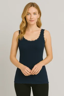 Women's Ribbed Tank Top with Lace Shoulder