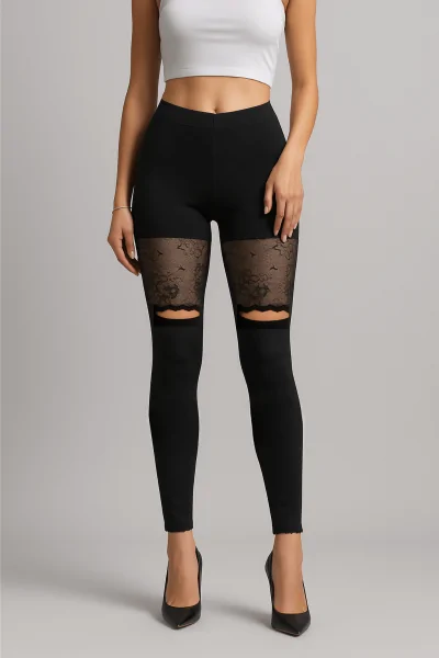 Damen Leggings mit Spitzeneinsatz