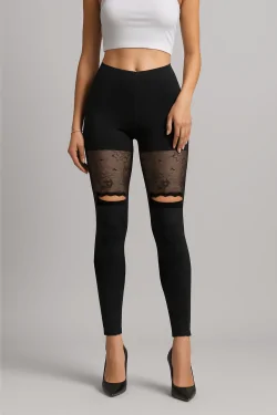 Damen Leggings mit Spitzeneinsatz