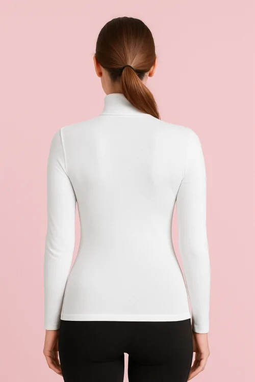 Suéter de cuello alto de microfibra para mujer: cálido y ajustado.