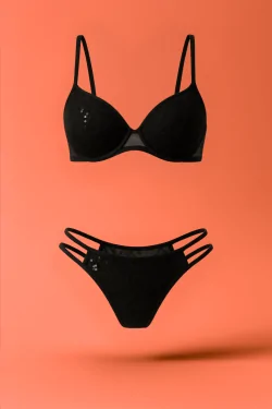 Black sequin set – push-up + sexy thong
