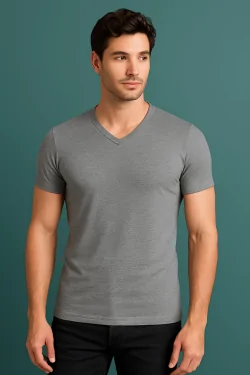 Camiseta de cuello en V para hombre: algodón bielástico cómodo (3 piezas)
