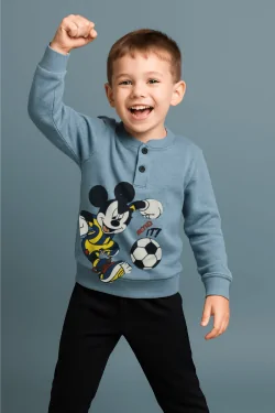 Pyjama chaud en coton pour garçon – avec poignets Mickey Mouse