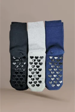 (3 piezas) Calcetines antideslizantes de algodón cálidos - cómodos colores sólidos