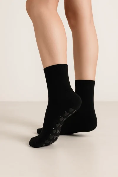(3 pièces) Chaussettes chaudes antidérapantes en coton – couleur unie confortable