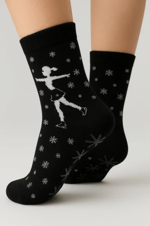 Rutschfeste Frotteesocken – Komfort und Griff Schneeflocke (2 Stück)