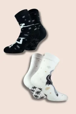 Chaussettes antidérapantes en éponge – confort et adhérence flocon de neige (2 pièces)