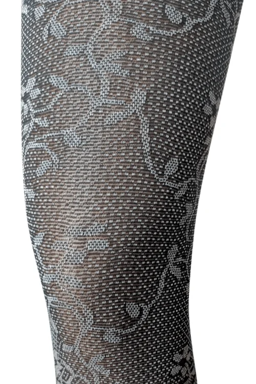 Collants damassés 50 deniers – Noir avec motif blanc