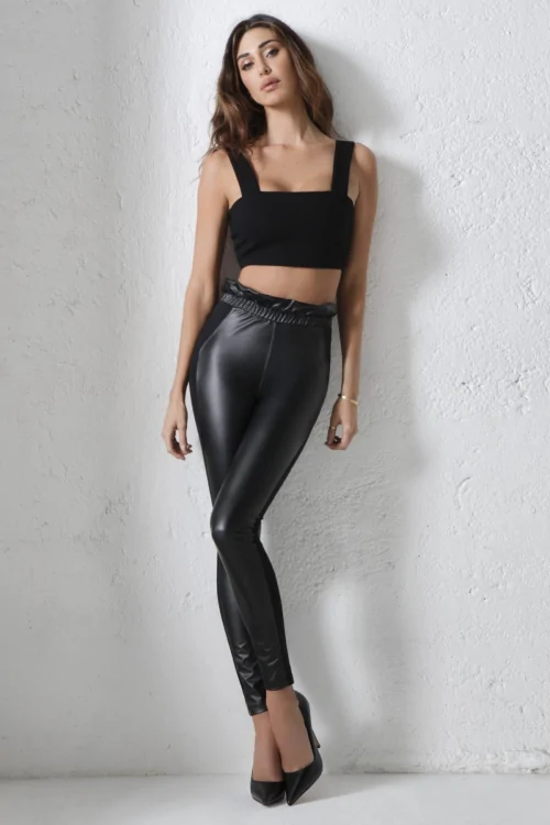 Leggings effetto pelle donna – vita alta nero