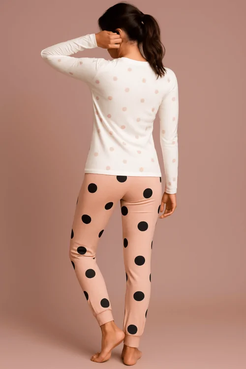 100% COTONE - Pigiama Donna Lungo – Pois a Contrasto