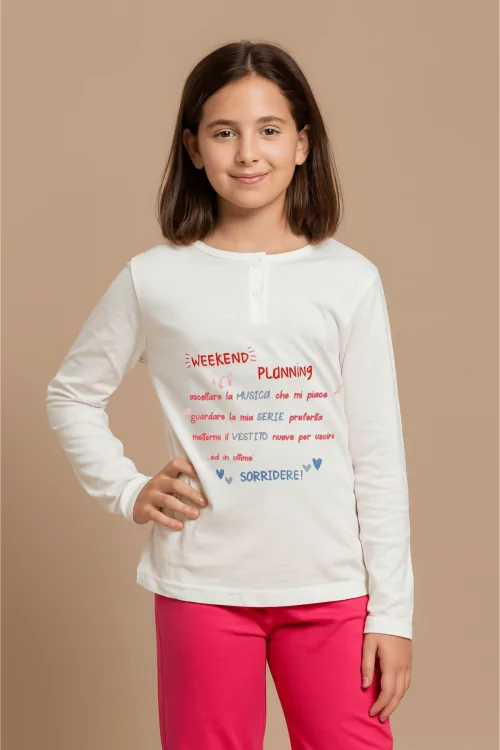 Leichter Baumwollpyjama für Mädchen – Grau oder Creme