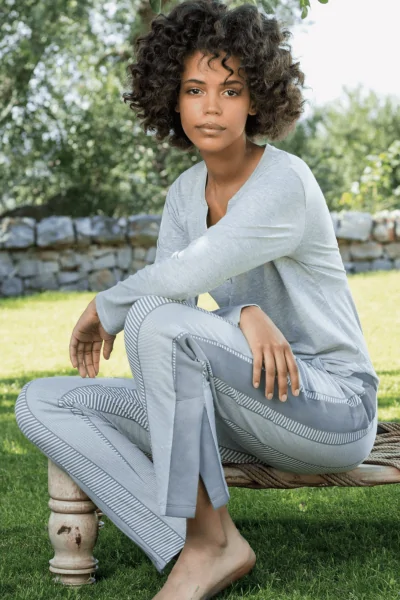 Pijama de algodón y modal para mujer, color crema o gris, para primavera
