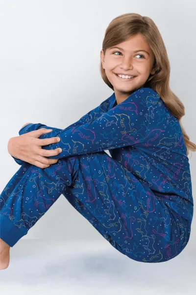 Pijama de unicornio de algodón ligero para niña (azul o crema)