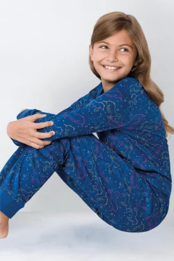 Pyjama licorne en coton léger pour fille – bleu ou crème