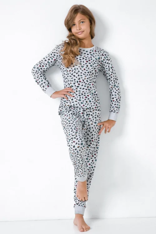 Pyjama fille en coton léger à pois – gris
