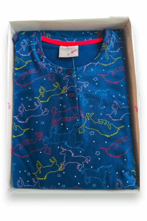 Pyjama licorne en coton léger pour fille – bleu ou crème