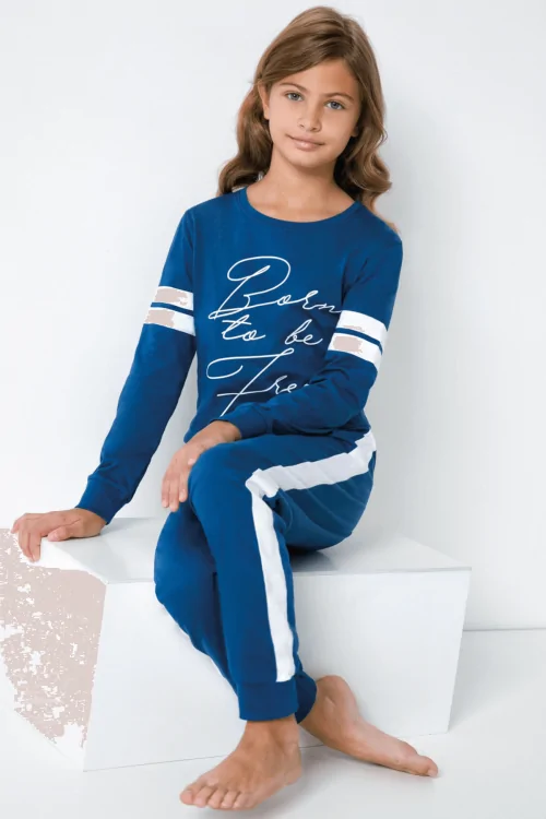 Pijama de algodón ligero para niñas – azul o fucsia
