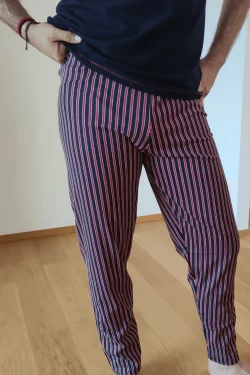Men's summer cotton pajamas – red stripes and t-shirt – 3 pieces in one