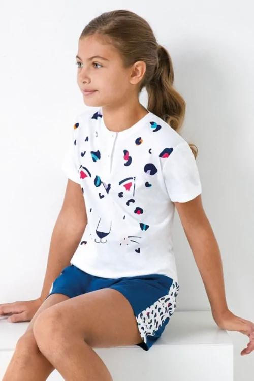 Pyjama en coton léopard pour fille – chemise henley et short