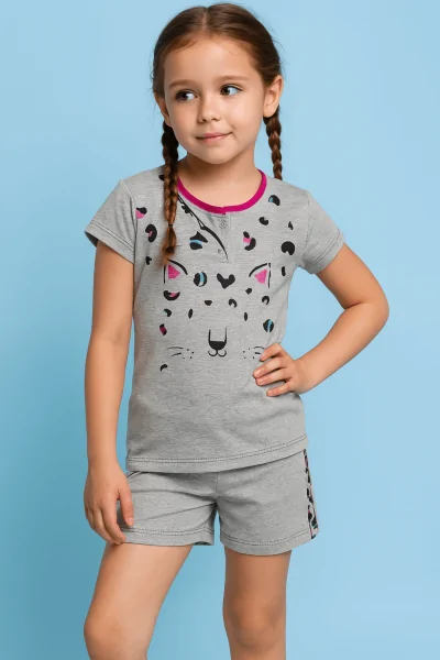 Pyjama en coton léopard pour fille – chemise henley et short