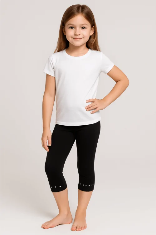 Leggings de algodón elástico para niña con detalles de largo 3/4