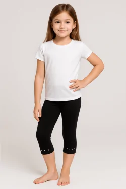 Leggings de algodón elástico para niña con detalles de largo 3/4