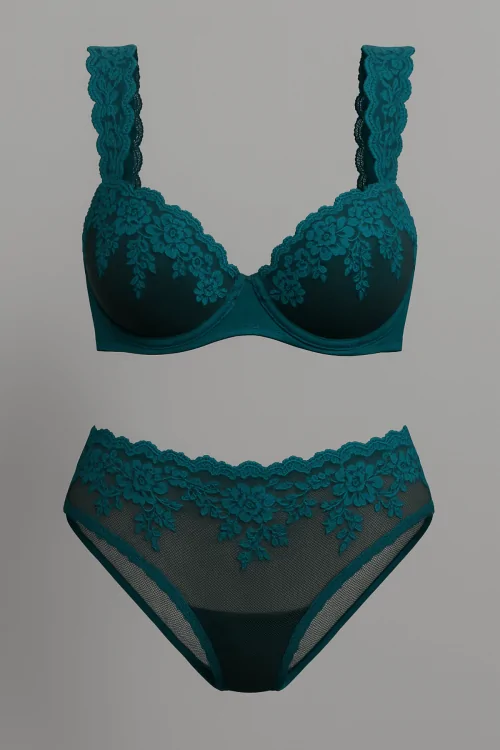 COTONE STRETCH E PIZZO - Coordinato Balconcino con Slip in Pizzo a Rilievo